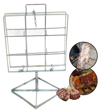 Imagem de Espeto Grelha Costelão Suporte Aço Galvanizado 40x40cm para Churrasco 