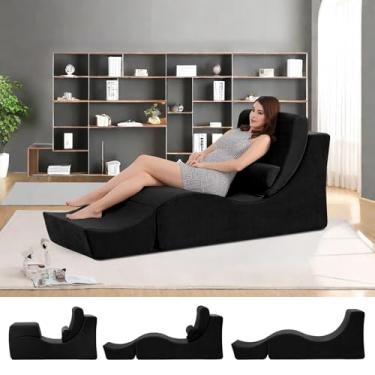 Imagem de TKBRWU Espreguiçadeira de ioga interna, cadeira de leitura ergonômica para adultos, poltrona reclinável de espuma multifuncional para sala de estar, apoios de pés ajustáveis e travesseiro de apoio