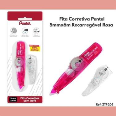 Imagem de Fita Corretiva Pentel 5mmx6m Recarregável Rosa ZTP205