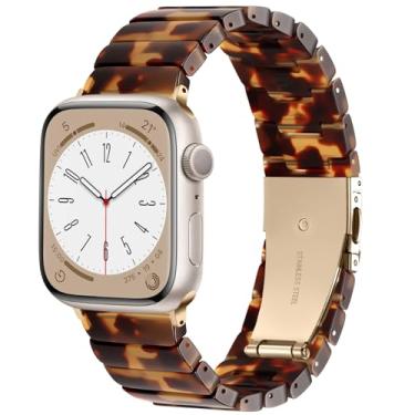 Imagem de Lerobo Pulseira de resina feminina compatível com Apple Watch séries 10, 9, 8, 7, 6, 5, 4, 3, 2 e SE, Ultra, de 38 mm, 40 mm, 41 mm e 42 mm, casco de tartaruga âmbar