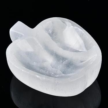 Imagem de AMOYSTONE Tigela de selenita natural em forma de maçã para coleção de quartzo de meditação de carregamento de cristal