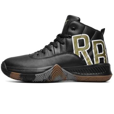 Imagem de ASHION Tênis de basquete infantil unissex para meninos, tênis de cano alto respirável antiderrapante para meninos e meninas pequenas e grandes, Casual/preto dourado, 16