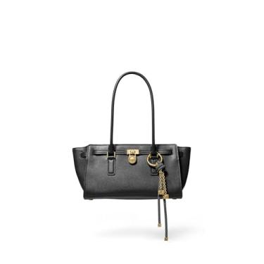 Imagem de Michael Kors Bolsa de ombro pequena Hamilton com pingente, ferragens douradas/couro urbino/preta