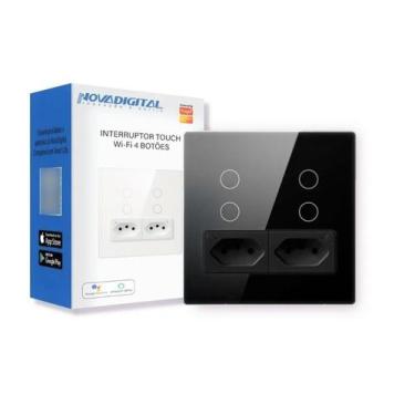 Imagem de Interruptor 4x4 com tomada 4 botões preto novadigital - Nova Digital