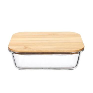 Imagem de Pote Vidro Borossilicato Retangular Tampa Hermetica Madeira - Lehaví