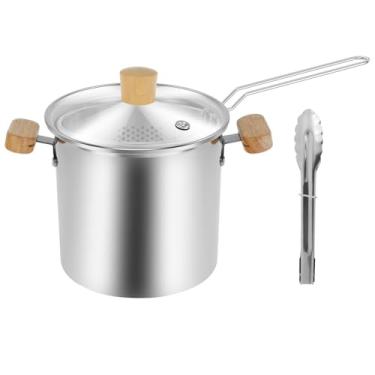 Imagem de Frigideira de 4,2 litros com cesta, fritadeira a óleo, fritadeira antiaderente de aço inoxidável com alças de madeira, frigideira de aço inoxidável, para batatas fritas, peixe e frango (estilo 2)