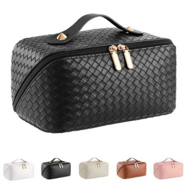Imagem de Bolsa de cosméticos de viagem ALEXTINA de couro PU de grande capacidad
