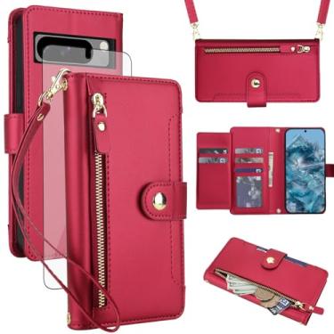 Imagem de Asuwish Capa de celular para Google Pixel 8 Pro 5G com zíper carteira, com protetor de tela de vidro temperado e alça transversal, suporte para cartão de crédito Pixel8Pro Pixel8 XL Eight 8Pro