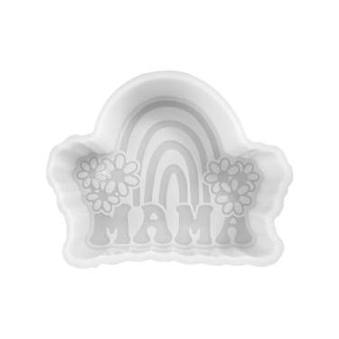 Imagem de Mamãe arco-íris com flores molde de silicone Freshie 10 x 7,6 cm, aromatizador de carro, contas aromáticas, cabide, vela Mom Era, 90, retrô, orgulho moderno