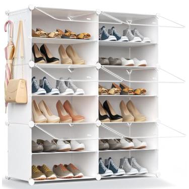 Imagem de Organizador de sapateira, 24 pares de armário de armazenamento de sapatos com porta expansível de plástico prateleiras para armário, saltos, botas, chinelos, 6 níveis