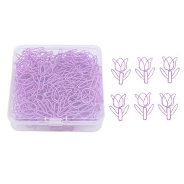 Imagem de YOUTHINK Clipe Clips, 80 Peças, Mini Clipes de Metal Com Caixa de Armazenamento para Documentos e Suprimentos Escolares Em Forma de Flores Mini de Papel Em Forma de Flor (Roxo)