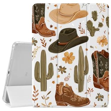 Imagem de VibrantFruitique Capa retrô caubói ocidental para iPad Air 13 polegadas (M3) 2025 / (M2) 2024 / iPad Pro 12,9 polegadas 2022/2021 cactos cactos, porta-lápis, traseira transparente e capa com suporte
