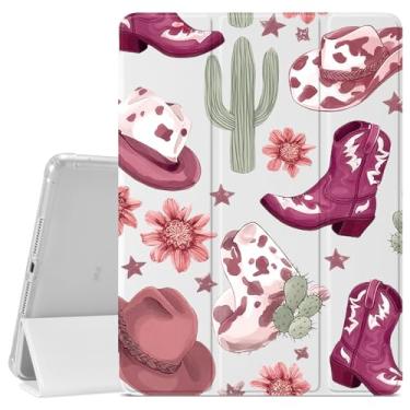 Imagem de VibrantFruitique Capa retrô caubói ocidental para iPad 9ª/8ª/7ª geração de 10,2 polegadas (versão 2021/2020/2019), capa de botas cor baga, porta-lápis, traseira de TPU macio transparente e capa com