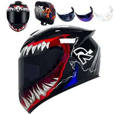 Imagem de HTLNUZD Capacete Integral Para Motocicleta, De Corrida Motocross Com Viseiras Transparentes E Coloridas Compatíveis Pinlock, Modelo Dot Aprovado Bicicleta Rua (G, Dentes Venenosos)