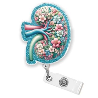 Imagem de Carretel de crachá de rim floral, suporte de crachá de 5 cm com clipe retrátil, enfermeira médica, neurologista, anatomia, urologista, material acrílico, acessórios de clipe de identificação para