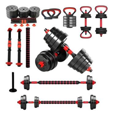 Imagem de Kit Halteres E Anilhas Ajustáveis Kettlebell Academia 40kg - MKFIT