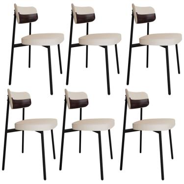 Imagem de Kit 06 Cadeiras Estofada Para Sala de Jantar Astrid Preto C01 Linho Palha Courino Café - Lyam Decor