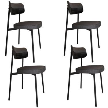 Imagem de Kit 04 Cadeiras Estofada Para Sala de Jantar Astrid Preto C01 Linho Preto Courino Preto - Lyam Decor