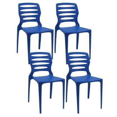 Imagem de Kit 04 Cadeiras Para Cozinha Área Gourmet Jardim Empilhável Larsen P03 Azul - Lyam Decor