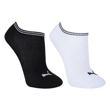 Imagem de Kit Meia Sapatilha Puma Esportiva C/ 2 Pares Feminina, Branco, Preto, 
