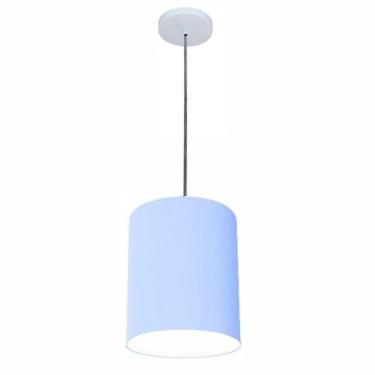 Imagem de Lustre Luminária Pendente Vivare Free Lux Pe-4104br Cúpula Em Tecido 15x25cm Azul-bebê Canopla Branca E Fio Cristal