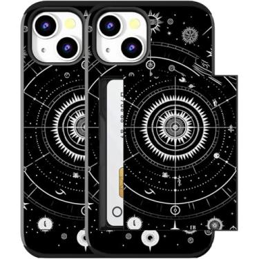 Imagem de MUQR Capa compatível com iPhone 15 com porta-cartão fofo - Design Kawaii, proteção contra quedas de nível militar, capa tipo carteira robusta para mulheres (universo cosmos preto)