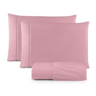 Imagem de Jogo De Lençol Casal Padrão 3pçs Micropercal 400 Fios Aveludado Não Gera Bolinhas (ROSÉ)