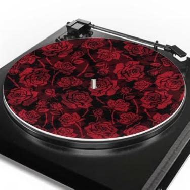 Imagem de GLENLCWE Tapetes de prato para toca-discos rosa vermelha, tapete de borracha de feltro para toca-discos de 30 cm, tapete fonógrafo plano antiestático, tapete protetor para toca-discos com estampa de