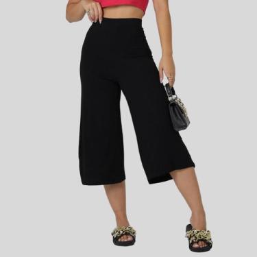 Imagem de Calça Pantacourt Feminina Lisa Preta - MAYARA MANZANO, Preto, G