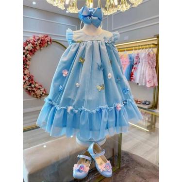 Imagem de Vestido Infantil Azul Claro Jardim Encantado Luxo - Tamanho P, M, G - 