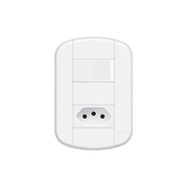Imagem de Interruptor Simples E Tomada 2p+t 10a Fame Blanc+ Distanciados Com Placa 4x2 Branco