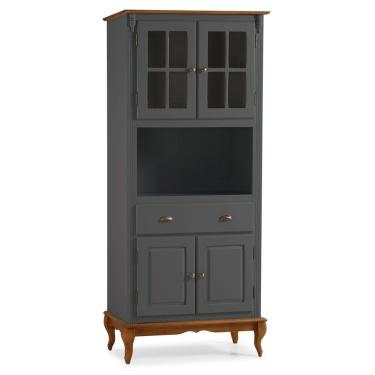 Imagem de Cristaleira 4 Portas 3 Prateleiras e 1 Gaveta e Nicho 60810 Hannover Linz Móveis - Cinza/Imbuia Glazer