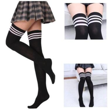 Imagem de Meia Modelo 7/8 Cosplay Preto com Listras Brancas + Meia Calça Arrastã