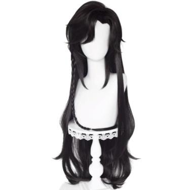 Imagem de Peruca de cosplay meio a meio Hua Cheng Long preta encaracolada com fr