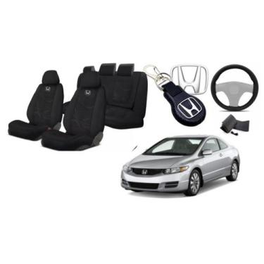 Imagem de Conjunto Tecido Customizado Civic 05-12 + Volante + Chaveiro - Ferro T