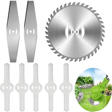 Imagem de 8 peças de lâminas de cortador de grama de 15 cm, adequado para aparar grama sem fio, acessórios operados por bateria, cabeça de cortador de escova, lâmina de aço para cortar ervas daninhas, mato
