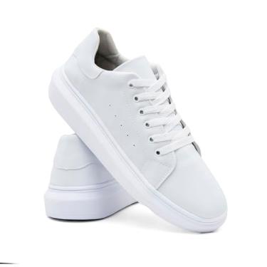 Imagem de Tênis Sneaker Masculino Estiloso Versátil Calçado Casual Skate Street Design Moderno Estilo para Uso Diário Sapatênis com Solado Alto Branco ou Preto Trabalho (Branco, BR, Adulto, Numérico, 38)