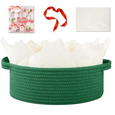 Imagem de OIAHOMY Cesta de presente de Natal com alça, cesta de tecido pequena com saco de presente, fita e papel de embrulho, caixas de berçário vazias para encher com itens pequenos, organizador de brinquedos