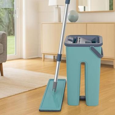 Imagem de Genérico Rodo Mop Flat E Balde Para Limpeza De Piso + 1 Refil Extra