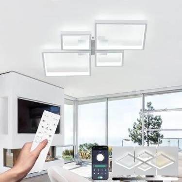 Imagem de Luminária de teto LED moderna com função de memória e regulável, 4 lustres quadrados para sala de estar, quarto, hall e sala de estar, iluminação embutida em branco, 73 cm