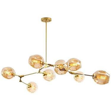 Imagem de Lustre E27 Nordic Glass Ball Chandelier Altura ajustável, Lustre preto fosco, E26 Metal Hand Blow Branches Pendant Light, Luminárias de globo de meados do século de 79"
