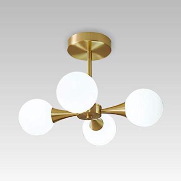 Imagem de Luminária de teto embutida em vidro globo, lustre antigo de latão dourado, luminária de teto em formato de molécula de feijão mágico para quarto, sala de estar, casa de fazenda (4 luzes), pe