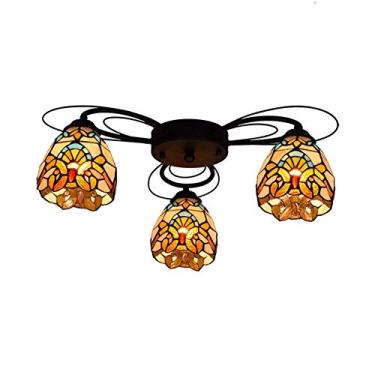 Imagem de Lustre 22" Lustre 3 Luminária de Teto Multi-Cabeça Criativa Barroca Simples Luminária Vitral Sala de Estar Sala de Jantar Quarto Luminárias Pendentes e Lanternas