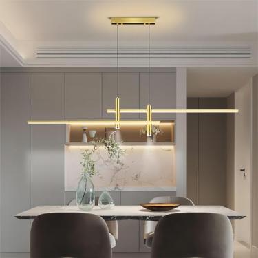 Imagem de Luminária pendente moderna LED preta com controle remoto Lustre 45W regulável luz de sala de jantar com função holofote metal Luminária suspensa linear Iluminação de teto para mesa de cozinh