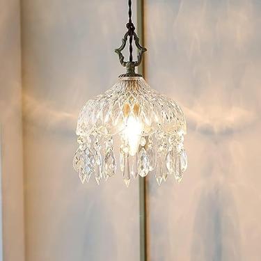 Imagem de Lustre de cristal estilo europeu, iluminação pendente com design de gota de chuva dourada, luminária suspensa antiga de fazenda para lustres de quarto e casa