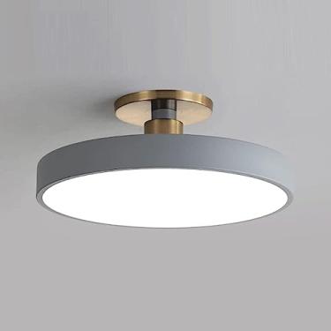 Imagem de Lustre de teto moderno de LED com ajuste de três cores, luminária semi-embutida e economizadora de energia para quarto e sala de estar, luminária redonda plana criativa com design industrial