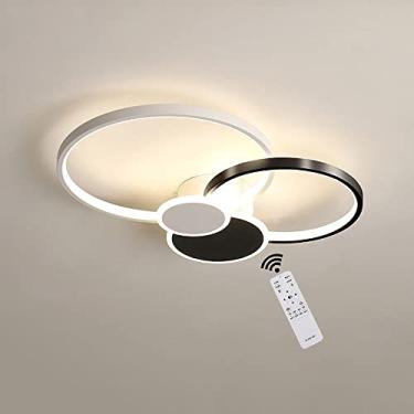Imagem de Luminária de teto LED moderna com controle remoto 42W regulável, luminária de teto embutida, lustre de acrílico de 58 cm para ilha de cozinha, sala de estar, sala de jantar, quarto, preto R