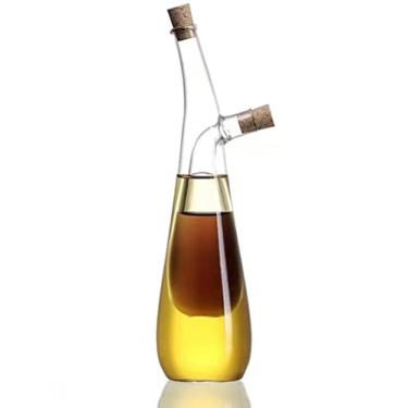 Imagem de Conjunto de dispensador de óleo e vinagre, garrafas de molho de soja de vidro 2 em 1 com tampas de rolha de cortiça, recipiente decorativo para garrafa de galheta de azeite de oliva para cozinha