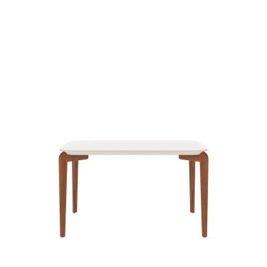 Imagem de Mesa de Jantar Retangular c/ Vidro para 4 Lugares Donatella 135 cm - Off White Fosco c/ Natural