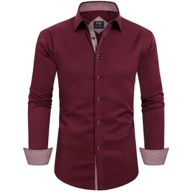 Imagem de Camisa social Alimens & Gentle, manga comprida, sem rugas, vinho tinto